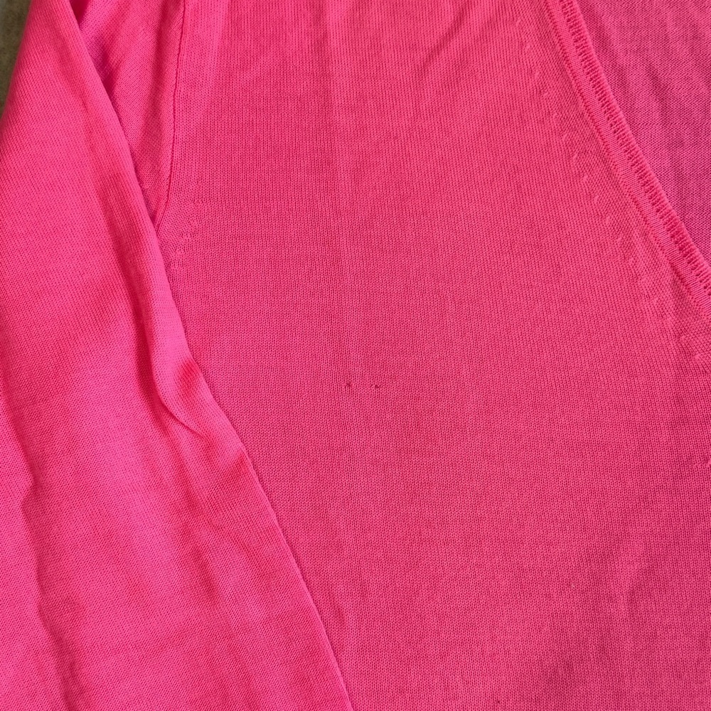 J. Crew Vibrant Pink V-Neck 100% Merino Wool Sweater 3/4 Sleeve Size S #1746 NWT - Picture 6 of 7